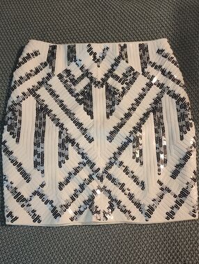 Express White Mini Skirt with Black Sequin Geometric Design